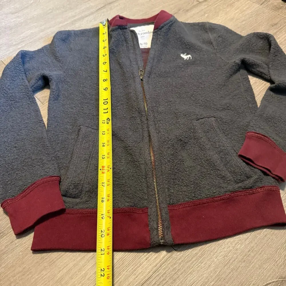 Abercrombie Kids Fleece Zip Jacket Maroon Trim Size 9/10 Soft Warm Coat